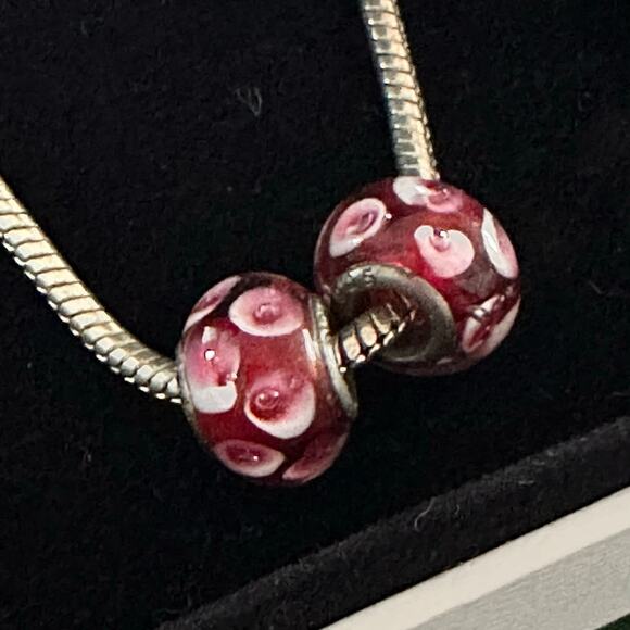 Pandora Sterling signed 925 Bracelet with two Murano sterling beads. - Picture 3 of 10